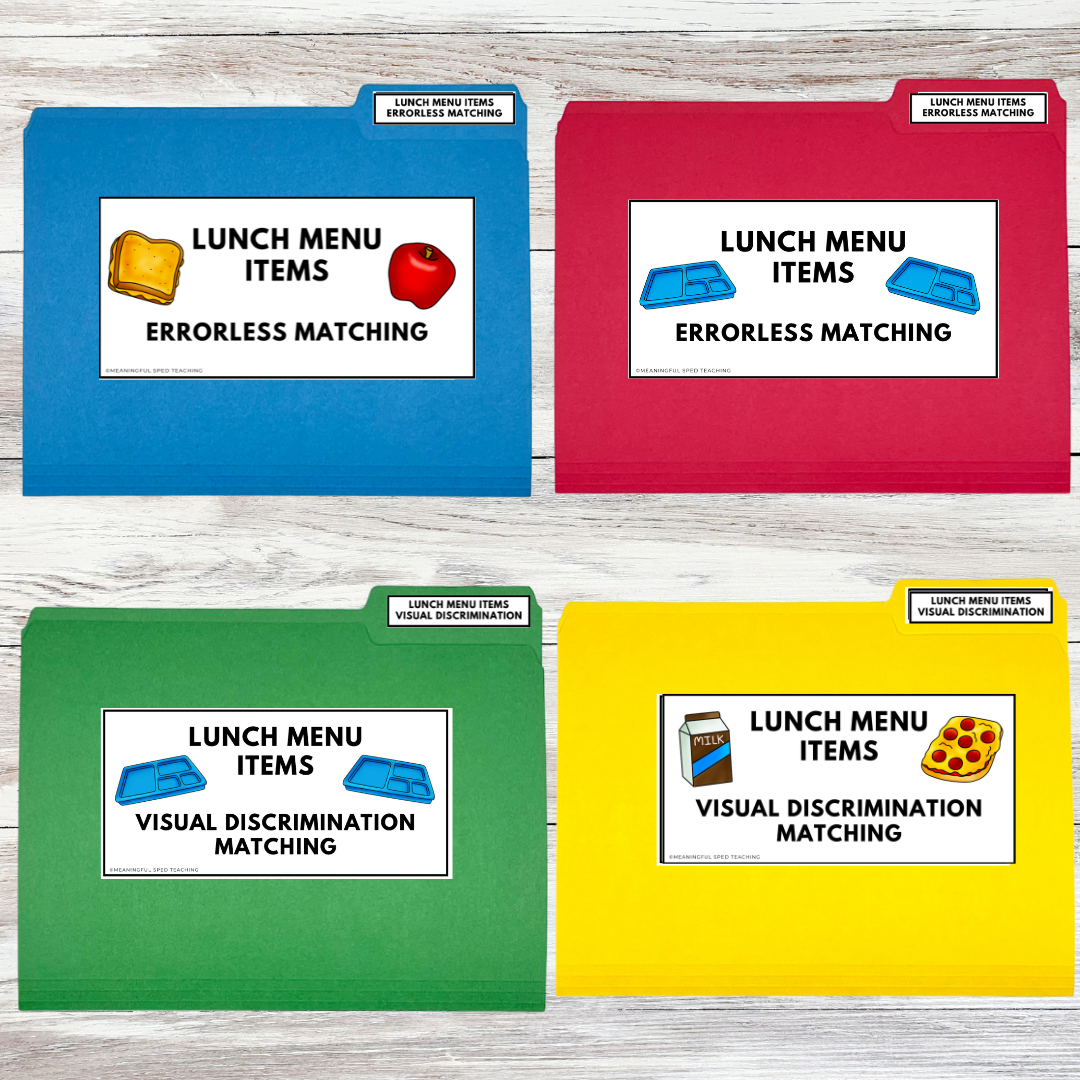 Lunch Menu Items File Folders Errorless Matching and Visual Discrimination